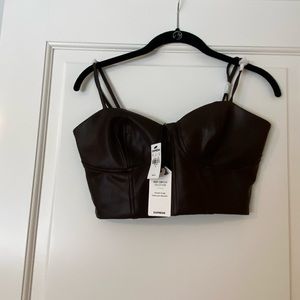 Express cocoa brown faux leather crop